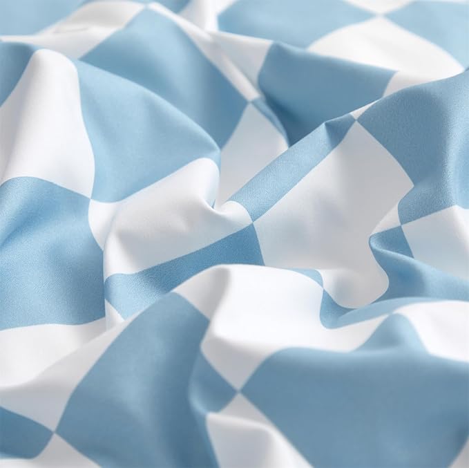 Blue White Grid Comforter Set King Blue Plaid Bedding Set Women Blue and White Checkered Bed Comforter Set Breathable Blanket Set Men Durable Bedding Comforter Set