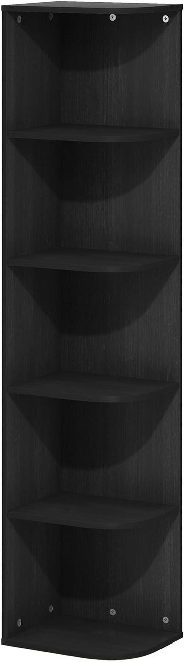 Furinno Pasir 5-Tier Corner Open Shelf Bookcase, Blackwood