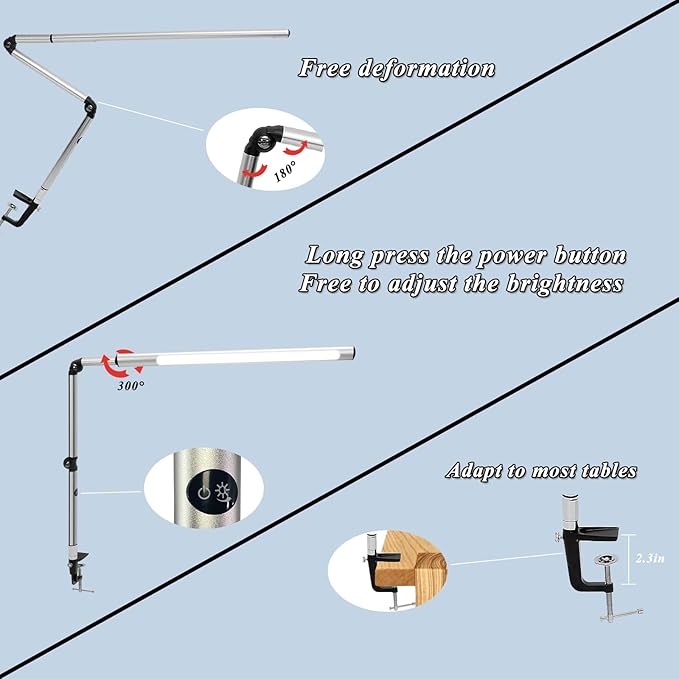 LED Swing arm Professional Grade Aluminum Desk lamp, Nail Technician Desk lamp, 81 LED Beads, Natural Spectrum Light, Suitable for Studio, Basement, Painting, Reading. (Silver)