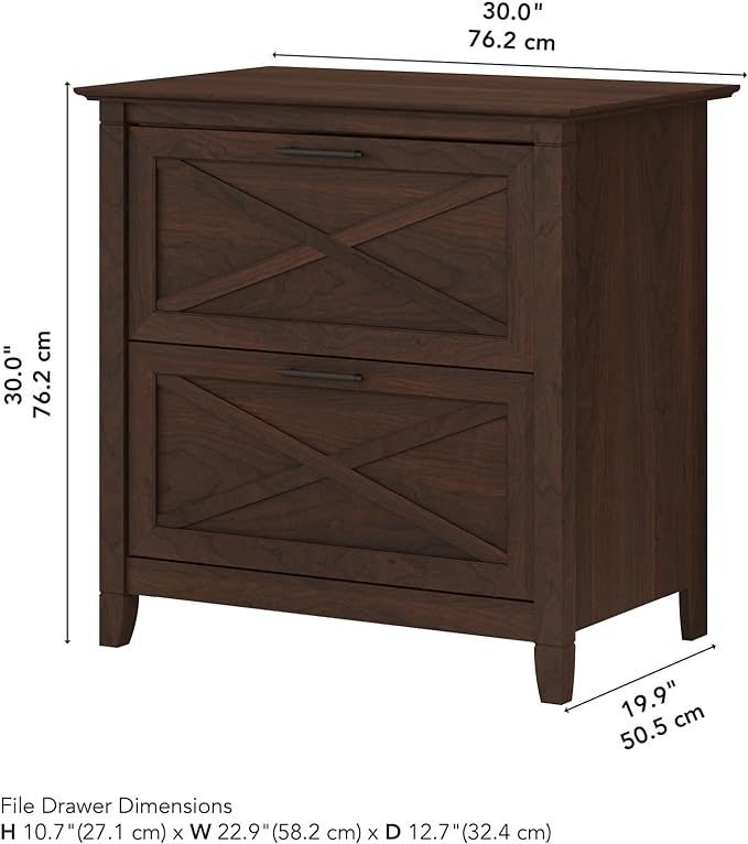 Bush Furniture Key West 2 Drawer Lateral File Cabinet in Bing Cherry