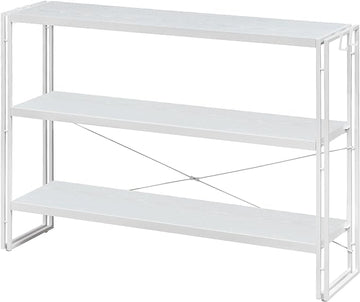 HCHQHS Bookshelf, 3-Tier Industrial Bookcase, White Open Book Shelf, Freestanding Horizontal Bookshelves with Metal Frame