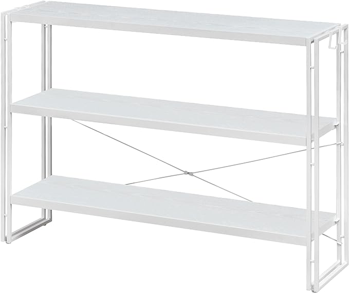 HCHQHS Bookshelf, 3-Tier Industrial Bookcase, White Open Book Shelf, Freestanding Horizontal Bookshelves with Metal Frame