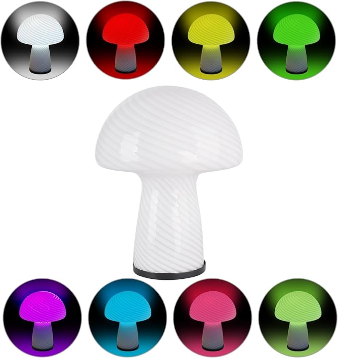 Mushroom lamp, Murano style retro design,Glass desk lamp with RGB 16 Color gradient dimmable LED bulbs, bedroom bedside bedside lamp, perfect home decoration.(LED Bulb Included)