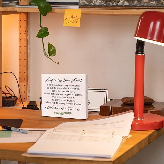 Home Office Desk Wooden Box Sign Decor, Believe that Everything Happens for A Reason, Inspirational Quotes Desk Decor Motivational Desk Decorations for Women Men Student Office Classroom School