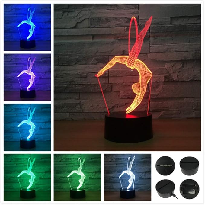 Gymnastics 3D Optical Illusion Lamp 7 Colors Change Timing Remote Control and Touch Button LED Table Desk Lamp for Home Bedroom Decoration