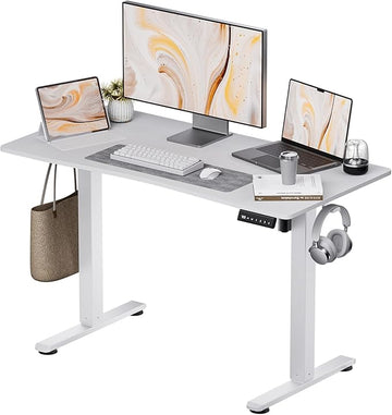Electric Standing Desk,Adjustable Height Desk With Curved Desktop, Stand Up Desk With 2 Metal Hooks & Cable Organizer Box, Powerful Motor For Fast Switch From Sit To Stand Position 55x24 White