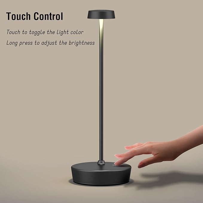 Rechargeable Table Lamp Cordless Battery Operated LED Light 5000mAh 3-level Brightness Portable Desk Lamps Touch Control Indoor Outdoor Use for Patio Home Restaurant