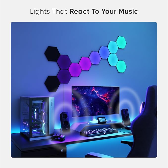 Nanoleaf Shapes WiFi and Thread Smart RGBW 16M+ Color LED Dimmable Gaming and Home Decor Wall Lights Smarter Kits (Black Hexagons Smarter Kit (9 Pack))