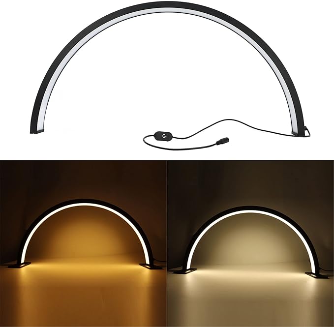 Half Moon LED Light for Nail, 3000-6000K Dimmable Half Moon Nail Desk Lamp with Touch Key, 35W Half Moon Fill Light with Lamp Holder for Lash Extension Beauty Tattoo Live Steaming