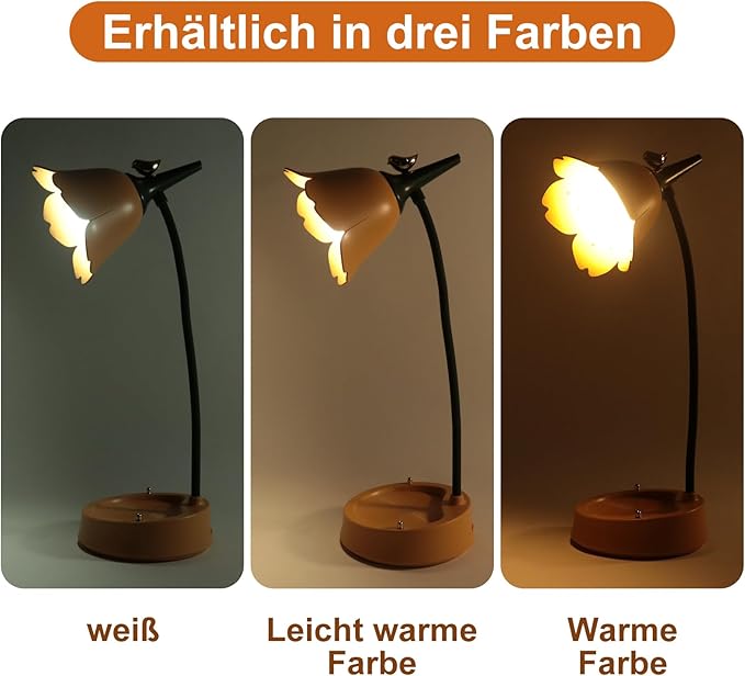 Himmel Flower Desk Lamp, Dimmable LED Kid Desk Lamp with 3 Colour Temperatures,Cordless Rechargeable Desk Lamp with Touch Sensor and Flexible Arm, USB Bedside Lamp for Reading, Learning