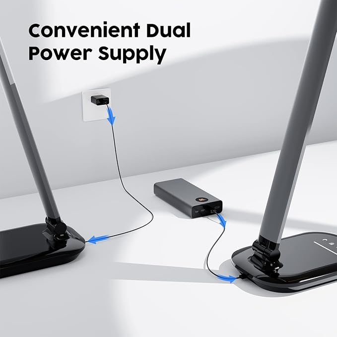 LED Desk Lamp, Table Lamp Reading Lamp with USB Charging Port, Desk Lamps for Home Office with 5 Color Temperature, 5 Brightness Levels, 1H Timer, Night Light, Desk Light for Bedroom