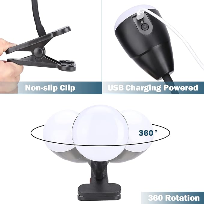 Afirst Clip on Light Outdoor Camping Light LED Clamp Lamp for Desk 4400mAh, Rechargeable Flexible Dimmable Lighting Reading Study Table Lamp, 11 Inches