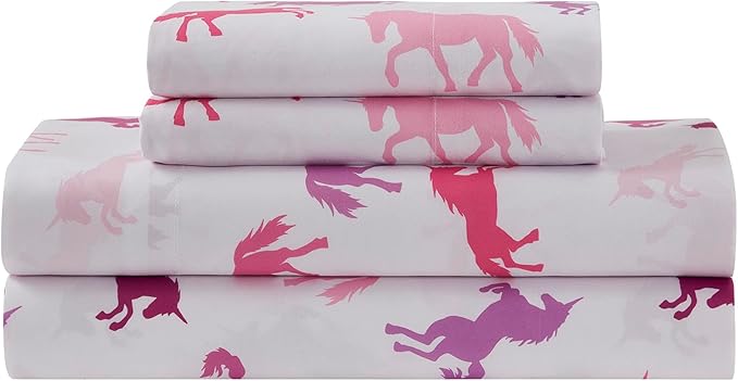 Kids Bedding Set Bed in a Bag for Boys and Girls Toddlers Printed Sheet Set and Comforter, Full, Unicorn Forever
