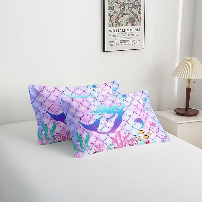 CVHOUSE Mermaid Comforter Sets King for Girls Women,Mermaid Scale Bedding Sets King Set,Mermaid Bedspread,Mermaid Duvet,Mermaid Bed Set,Mermaid Quilt Set 3 Pcs 1 Comforter and 2 Pillowcases