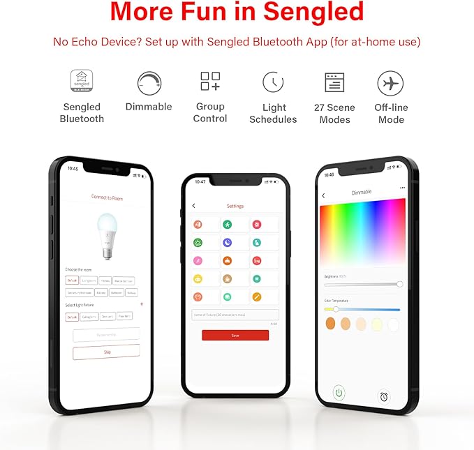 Sengled Alexa Light Bulb, S1 Auto Pairing with Alexa Devices, Smart Light Bulbs that Work with Alexa, Bluetooth Mesh Smart Home Lighting, Daylight 5000K, E26 60W Equivalent, 800LM, 6-Pack