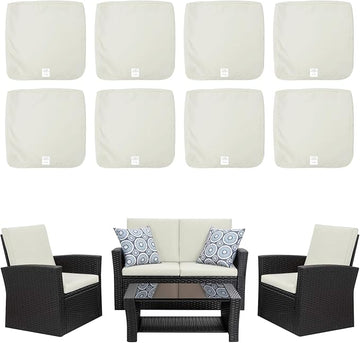 ClawsCover 8 Pack Outdoor Seat and Back Cushions Replacement Covers Fit for 4 Pieces 4-Seater Wicker Rattan Patio Furniture Conversation Set Sectional Couch,Cream-Include Cover Only