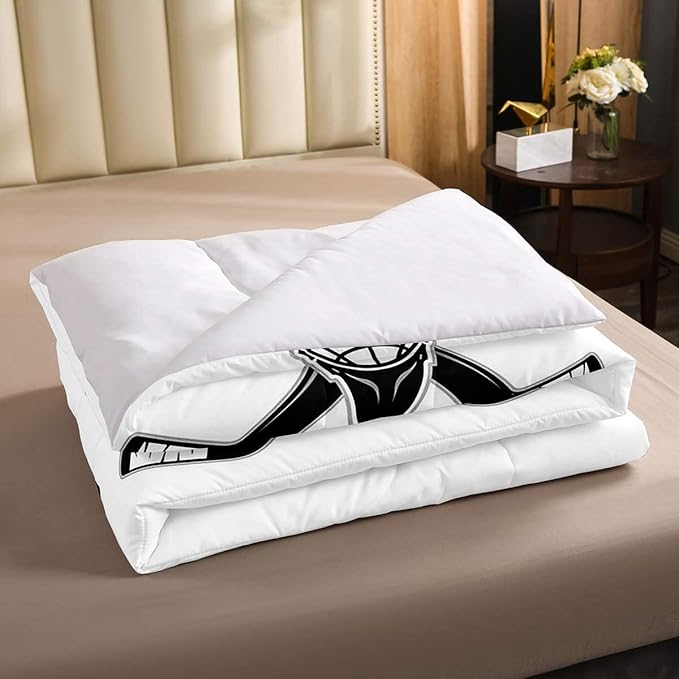Erosebridal Ice Hockey Comforter Set, Ice Hockey Player Bedding Set King, Winter Sports Game Duvet Set, Black White Quilt Set Cartoon Bedding Comforters for Kids Child Boys Teens Gift