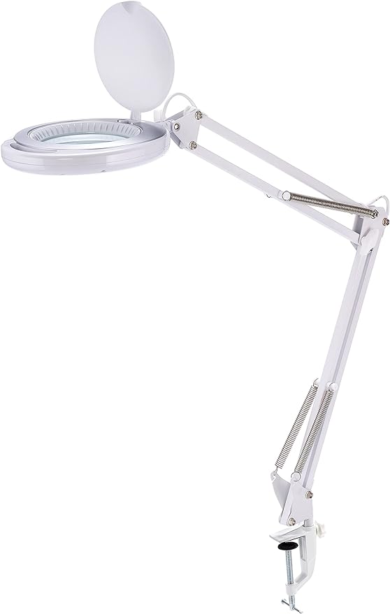 Bostitch Office LED Magnifying Desk Lamp with Clamp Mount, Energy-Efficient LEDs, Dimmable, 4.5W, 480 Lumens, White (VLED600)