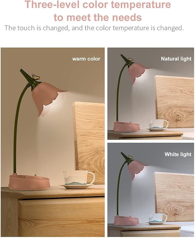LED Desk Lamp Cordless Table Light Adjustable Gooseneck Dimmable Touch Rechargeable Battery Eye-Caring Night Light for Kids College Dorm Bedroom Reading (Green)