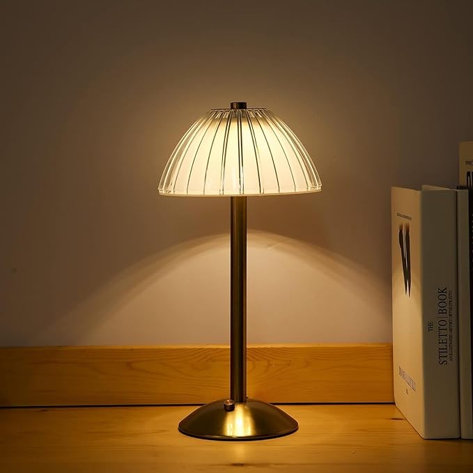 LED Cordless Table Lamp Mushroom Desk Lamp, USB Rechargeable LED Table Lamp with Touch Control Dimmable 3 Light Colors Bedside Lamp Reading Lamp for Bars Restaurants Coffee Shop