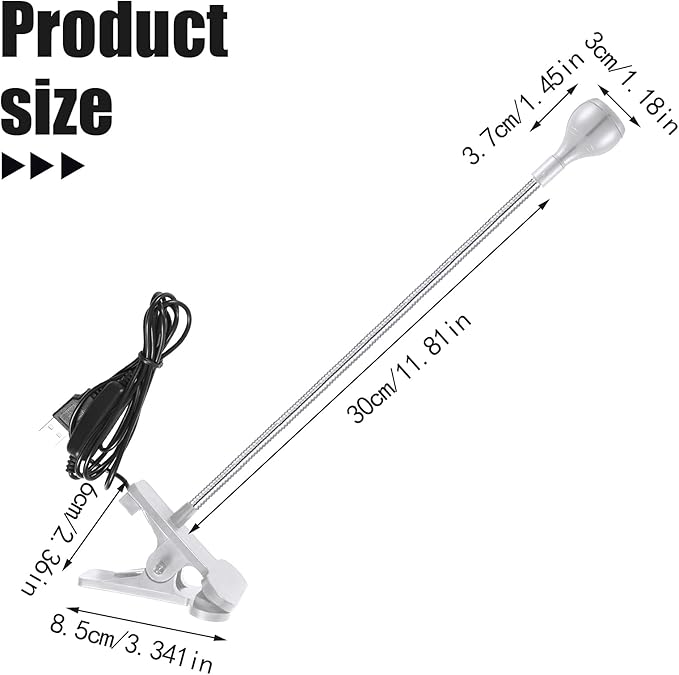 Big Chip 395nm UV LED Light Fixtures with Gooseneck and Clamp Mini Desk Light Clamp Portable Gooseneck for Outdoor Stall Gel Nail Curing, 5V USB Input(Silver,1 Piece)