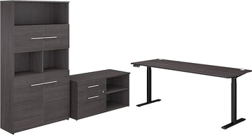 Bush Business Furniture Office 500 Height Adjustable Standing Desk with Storage and Bookcase, 72W, Storm Gray