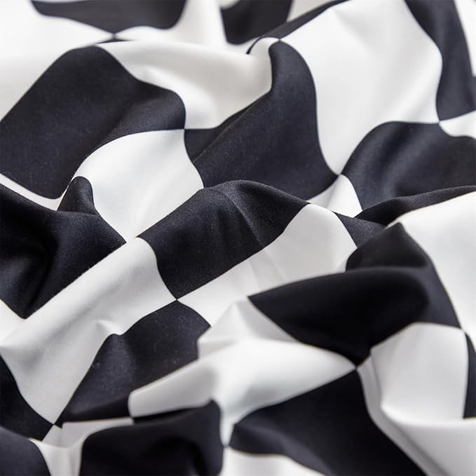 Black White Grid Comforter Queen Black Plaid Bedding Set Women Black and White Checkered Bed Comforter Set Breathable Blanket Set Men Durable Bedding Comforter Set