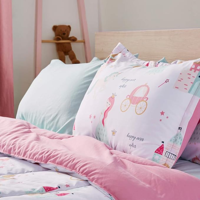 SLEEP ZONE Kids Twin Bedding Comforter Set - Super Cute & Soft Kids Bedding 5 Pieces Set with Comforter, Sheet, Pillowcase & Sham (Princess Castle)