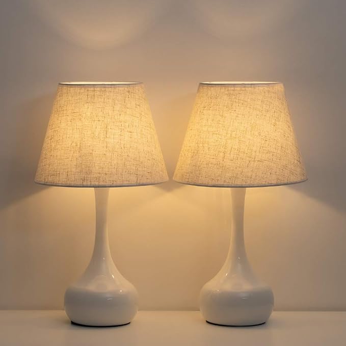 SEHERTIWY Table Lamp Set of 2, Small Bedside Lamps for Bedroom, Modern Lamp with White Fabric Shade,Nightstand Desk Lamp for Living Room Rustic Office Dorm