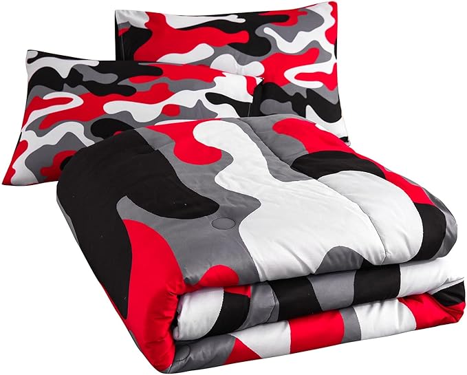 Meeting Story Camouflage Bedding Set,Colorful Pattern Style Queen Comforter Set, 3 PCS One Comforter and Two Pillowcases in One Bag, All Season Bedspread for Teens Adults (Black, King)