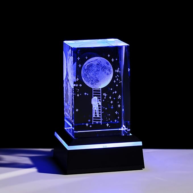 Glass Paperweight,K9 Crystal Cube with Changeable 7-Color Changing Lamp,Nice Birthday Gifts,Decent Ornament in Home and Office