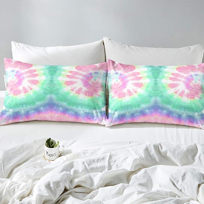 Erosebridal Kids Tie Dye Comforter Set, Bohemian Psychedelic Duvet Sets Twin Size for Girls Boys Teens Women Bedroom, Boho Gypsy Spiral Bedding Set Watercolor Trippy Duvet Insert, Pink Teal Blue