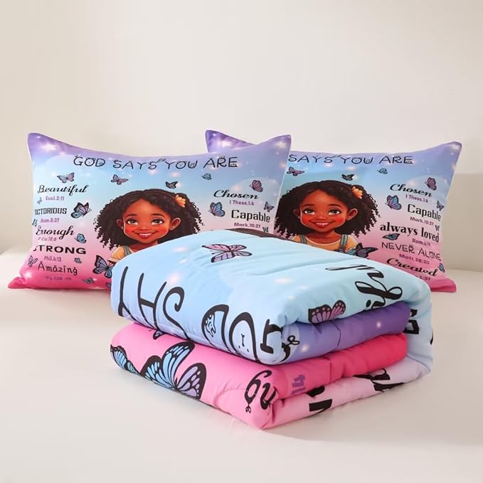 Black Girl Comforter Set Twin for Kids Teens,God Says You are Comforter Set for Black Women,Black Girl Magic Bedding Set,African American Girl Bed Bedroom Set