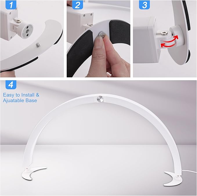 Half Moon Light for Desk, 28.7" Foldable Arch LED Nail Tech Lamp with 7 Color Modes, 10-Level Brightness for Professional Manicure Salon, Tattoo, Eyelash Extensions, Reading- White