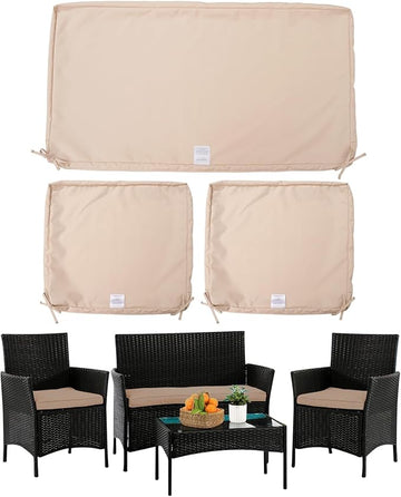 ClawsCover 3Pack Outdoor Seat Cushions Replacement Covers Fit for 4 Pieces Wicker Rattan Furniture Patio Conversation Set Loveseat Chair, 38x19x2,19x19x2,Light Khaki-Large(Include Cover Only)