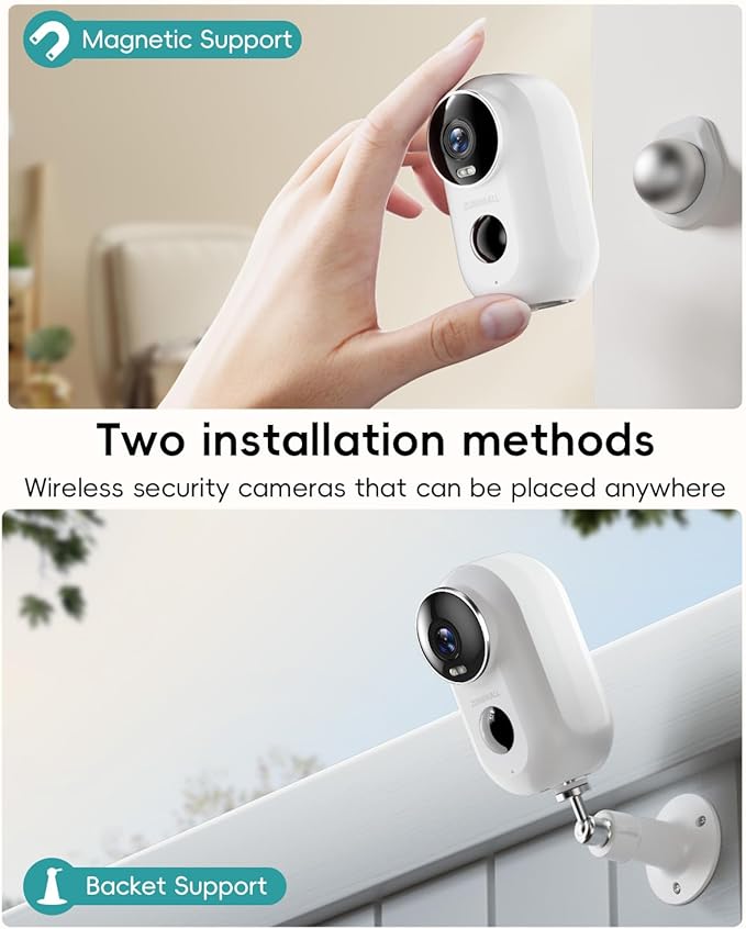 ZUMIMALL Security Cameras Wireless Outdoor, 4 Packs, 2K Cameras for Home Security, Outdoor/Indoor Camera Battery Powered, 2.4G WiFi, Magnetic Mount,3MP Color Night Vision/Siren/PIR/AI/Cloud/Alexa