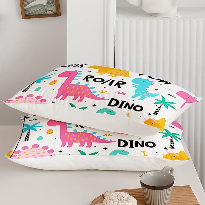 Axolotl Girls Bedding Cartoon Dinosaur Comforter Set Full Size,Cute Dinosaur Bedding Set for Girls Teens Kids Boys Adults Room Decor,Kids Comforter Set All Season,1 Quilt 2 Pillow Cases,White