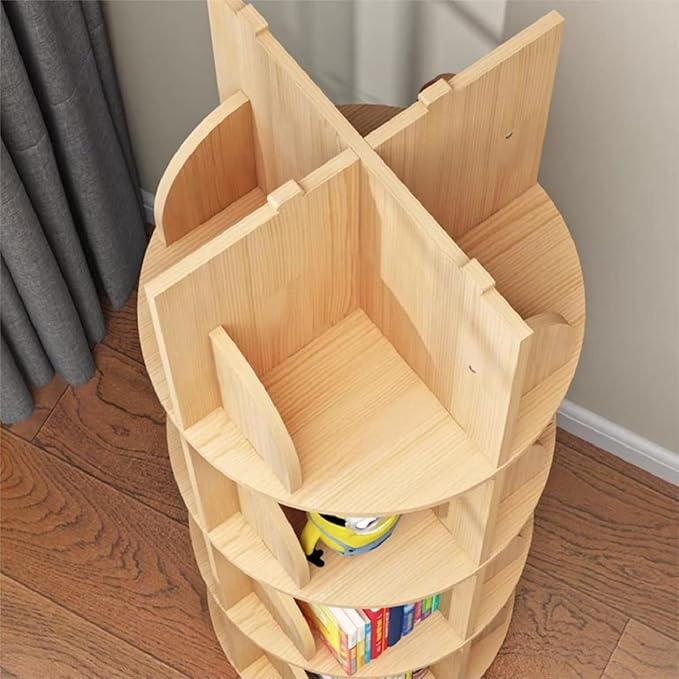 Gdrasuya10 4 Tier Rotating Bookshelf with Legs, Floor Standing Bookshelf Stackable Bookshelf Wood Bookcase Storage 360 Display Book Shelf for Living Room Bedroom