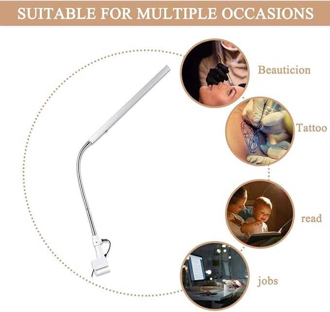 FILFEEL Tattoo Light, Ultra-Slim LED Desk 360 Degree Rotation Metal Arm Eye-Caring Office Lamp Makeup(US Plug)