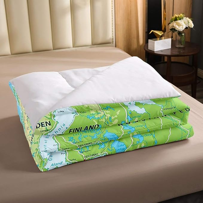 Erosebridal World Map Bedding Set Queen Size, Blue Ocean Comforter Set for Kids Boys Girls, Map of Various Countries Quilted Duvet Abstract Art Bedding Comforters Breathable Bedroom Decor