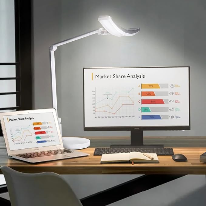 Eye-Care eReading Desk Lamp/Table Lamp/Task Lamp/Swing Arm Lamp: Auto-Dimming, CRI 97, Adjustable Temperatures, 51” Wide Illumination Desk Light for Home Office, Bedroom, Living Room
