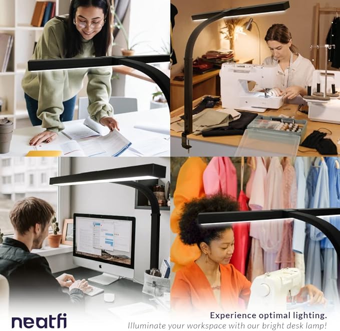 Neatfi (New Model) Flex Desk Lamp with Clamp, Dimmable, 3,000 Lumens 30W LED Monitor Light, 3000K-6500K Correlated Color Temperature, 5 Brightness Levels & 5 Light Modes (31.5 Inches, Black)