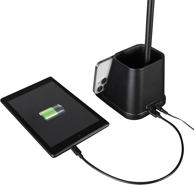 OttLite Merge LED Desk Lamp with Wireless Charging - ClearSun LED Technology, 3 Brightness Settings & Color Temperature Modes with Touch Activated Controls - Includes Storage Area for Desk Supplies