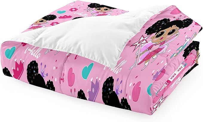 Black Girl Comforter Set, Pink Girls Queen Comforter Set 3 Piece Cute Pattern African American Black Girls Comforter Set Decor Kids Girls Teens Bedroom with 1 Comforter 2 Pillowcases