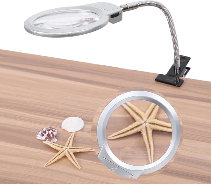 LED magnifying lamp, table magnifying glass, magnifying glass lighting lens with flexible gooseneck, for bed lamp, tattoo, manicure, makeup, eyelashes, suitable for crafts,