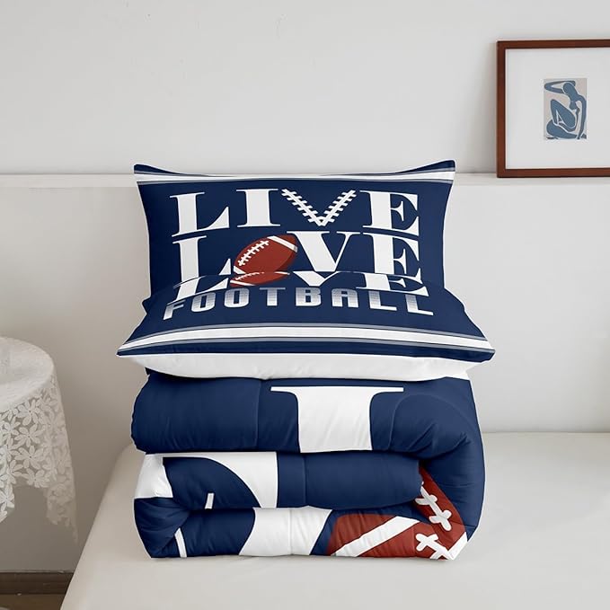 Feelyou Rugby Sports Bedding Set Twin Size Football Comforter Set for Kids Boys Girls Decor Soccer Ball Game Comforter Microfiber American Football Player Duvet Set Bedroom Quilt Set