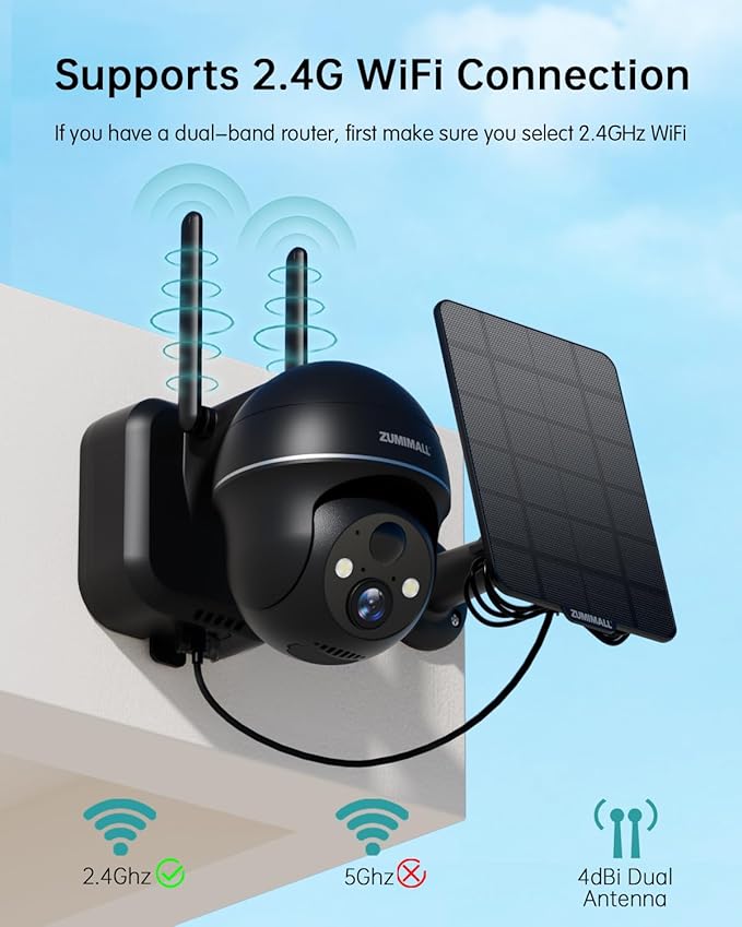 ZUMIMALL Security Cameras Wireless Outdoor - 2 Packs, 360°View Outdoor Camera Wireless Solar Powered,2.4G WiFi, Spotlight/Siren//3MP Color Night Vision/AI Detection/IP66/Cloud/Alert, Work with Alexa
