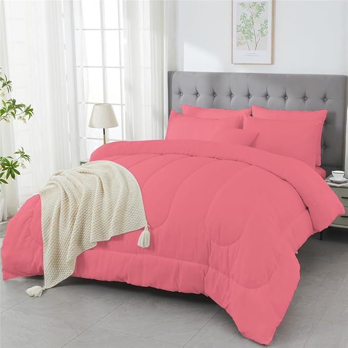 3 Piece Solid Color All Season Bedding Comforter Set Microfiber Soft Lightweight Bedding Set for Kids Teens Adults Room Decor with 1 Comforter and 2 Pillowcases King