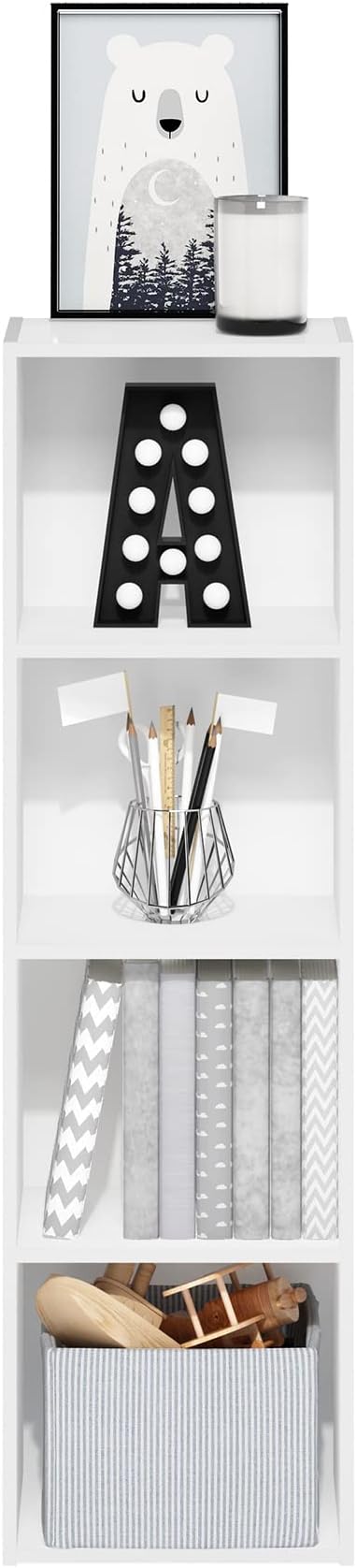 Furinno Luder Bookcase / Book / Storage, 4-Tier Cube,White