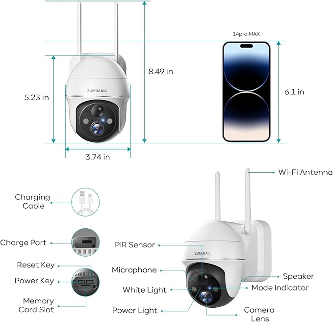 ZUMIMALL Security Cameras Wireless Outdoor- 4Packs, 2K Battery Cameras for Home Security, 2.4G WiFi Only, PIR Motion Alert/3MP Color Night Vision/2-Way Talk/IP66/Cloud Storage,Compatible with Alexa